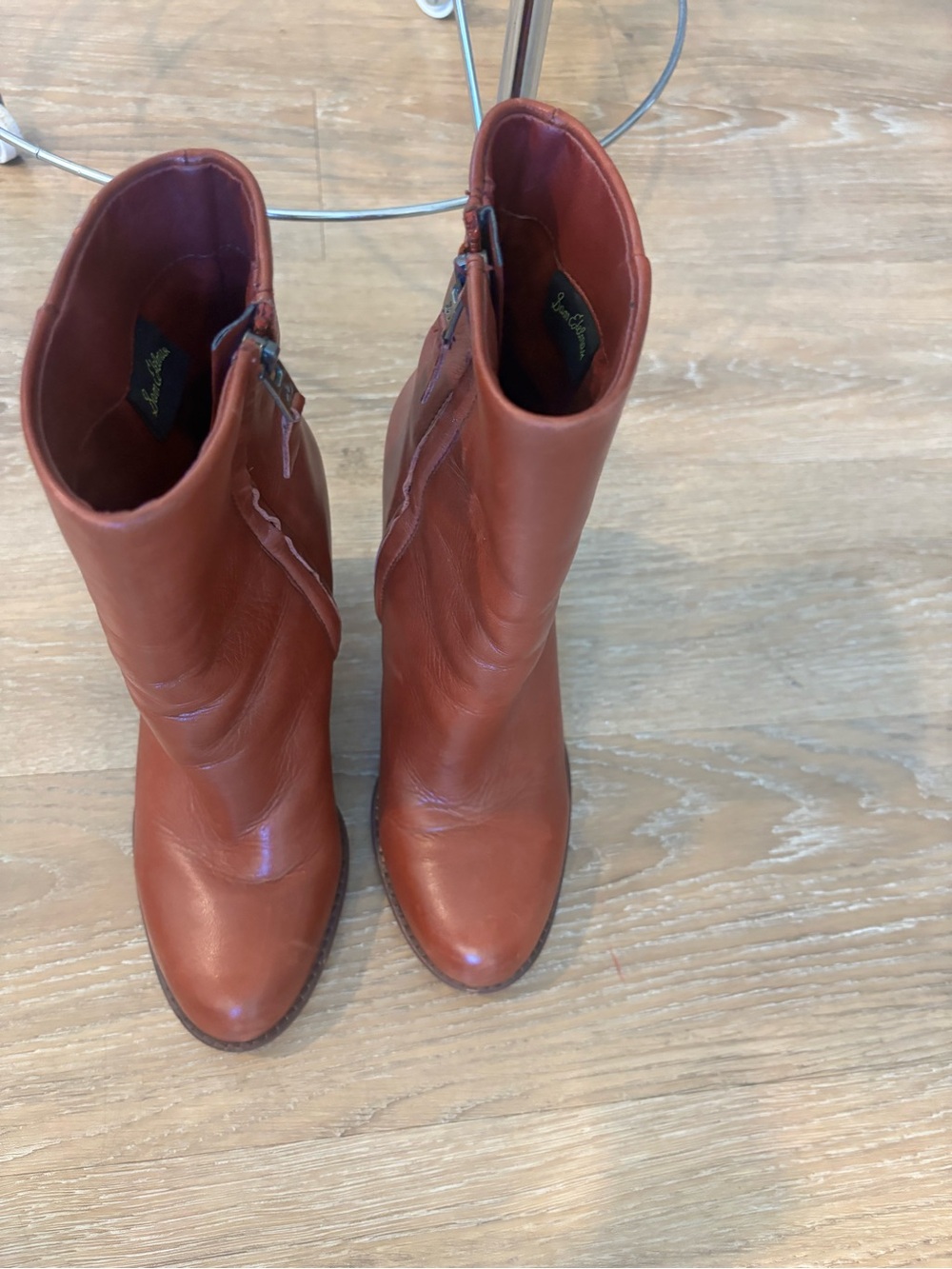 Sam Edelman Rust Leather Block Heel Ankle Boots - Picture 3 of 4